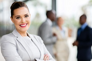 business woman smiling at camera