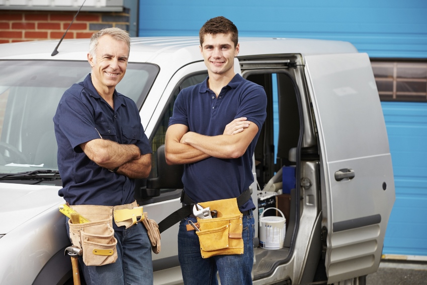 Workers in Front of Van